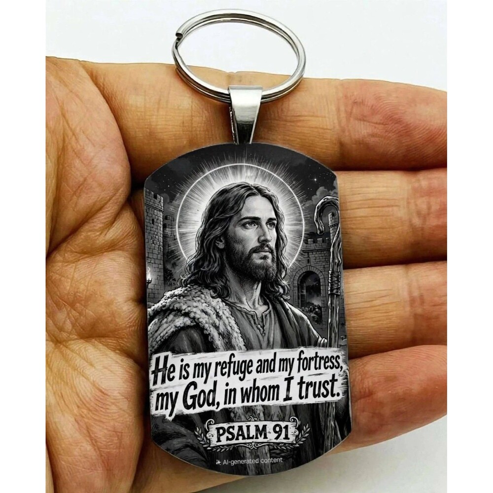 Psalm 91  God Lord Jesus Christ Stainless Keychain Reminder Faith Bless